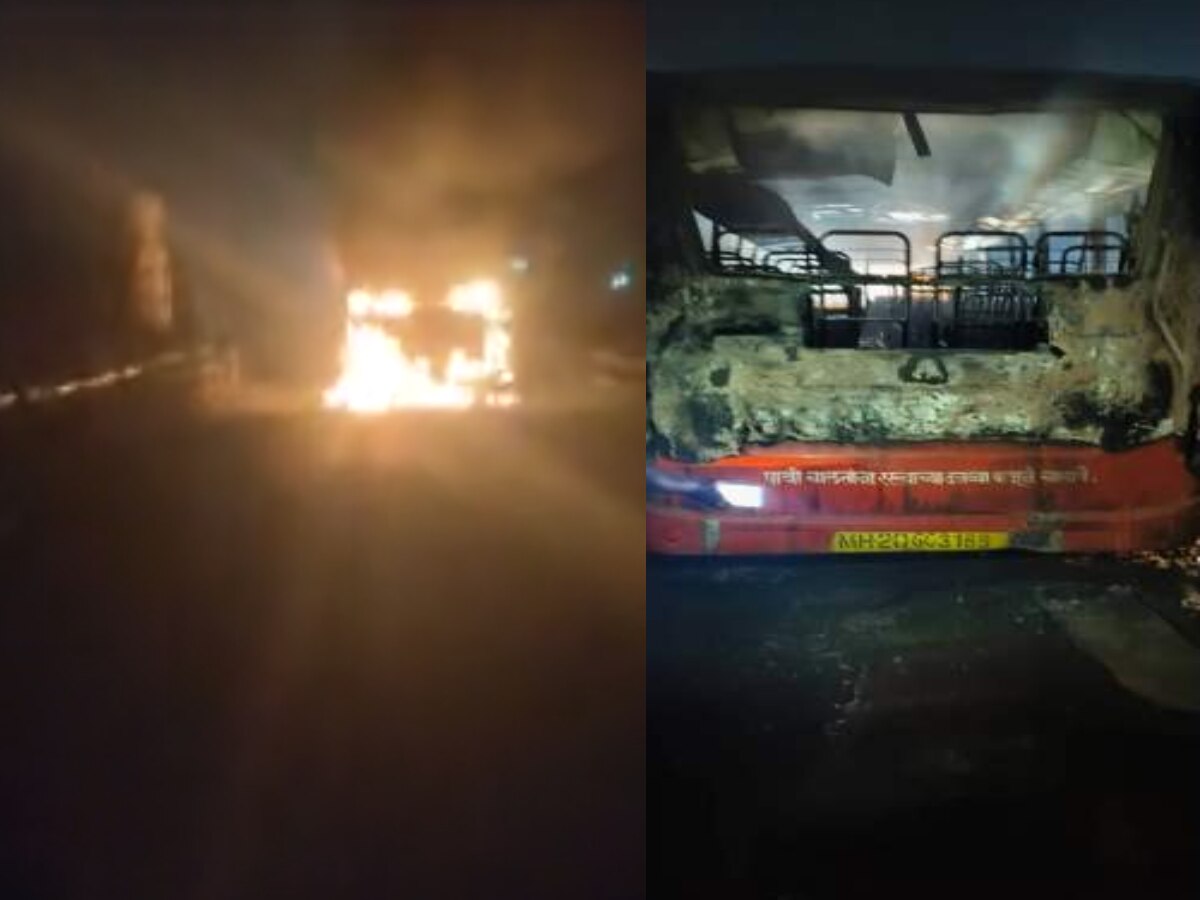 बाईकवरुन आलेल्या अज्ञातांनी एसटीला लावली आग; बसमध्ये होते 76 प्रवासी