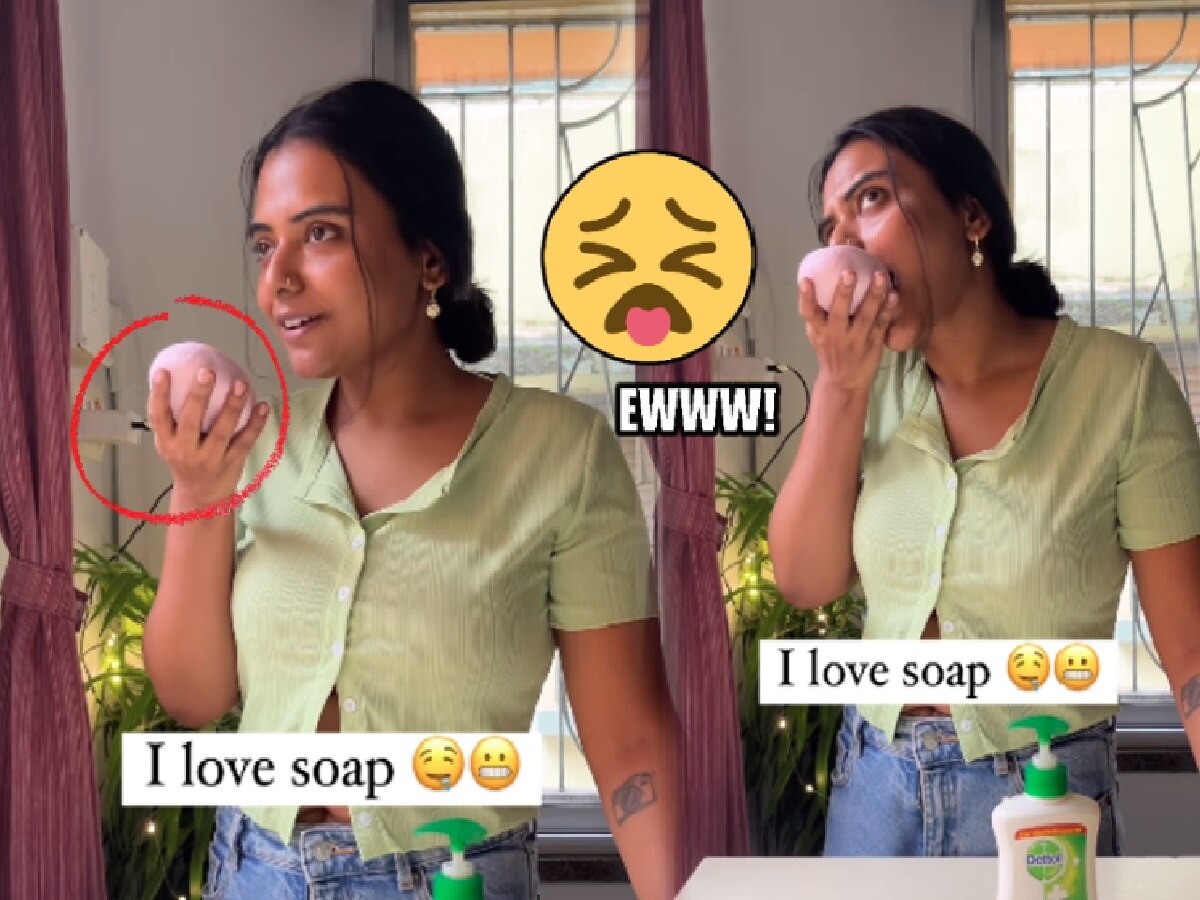 Ewwww... तिला साबण खायला आवडतो? Video पाहून अंगावर येईल काटा; पण... title=