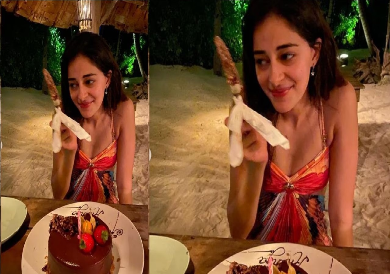 Ananya Panday cutting cake of her birthday