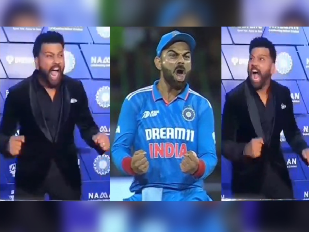 Rohit Sharma: विराटच्या सेलिब्रेशनची रोहितकडून हुबेहुब नक्कल; पहा हिटमॅनचा गमतीशीर व्हिडीओ title=