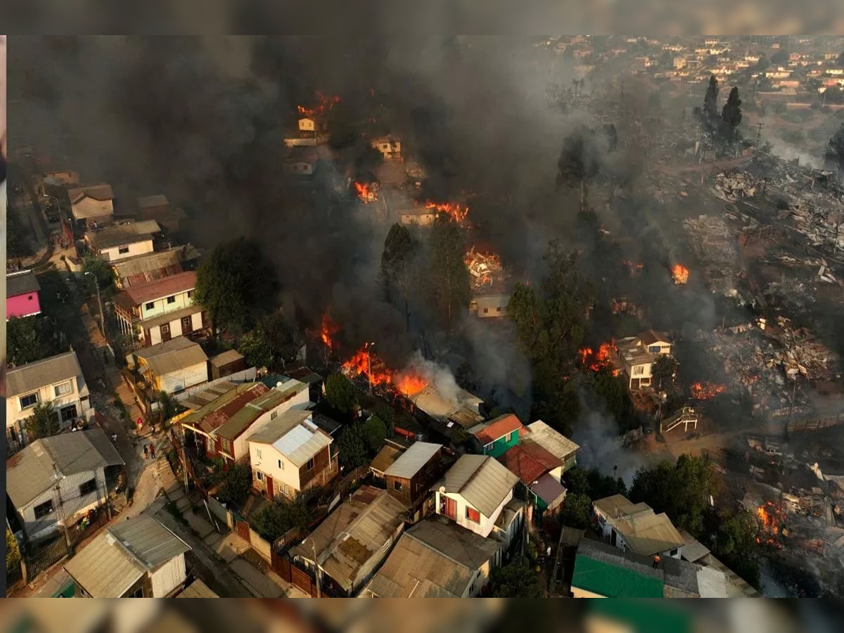 Chile Forest Fire : चिलीच्या जंगलात अग्नीतांडव, 1100 घरं जळून खाक तर 46 जणांचा मृत्यू  title=