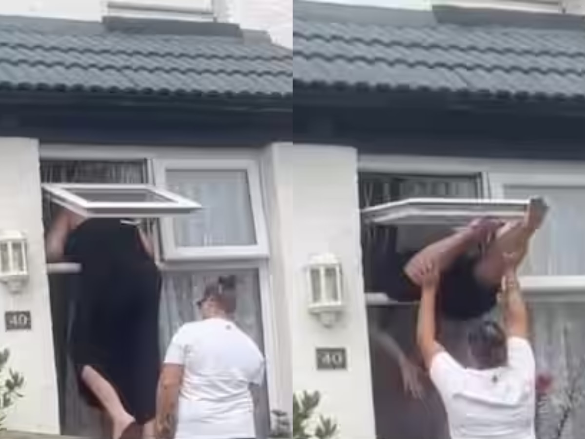 Viral Video: स्वत:च्याच घरात चोरासारखी घुसली महिला अन् झालं भलतंच... तुम्हीही खदाखदा हसाल! title=