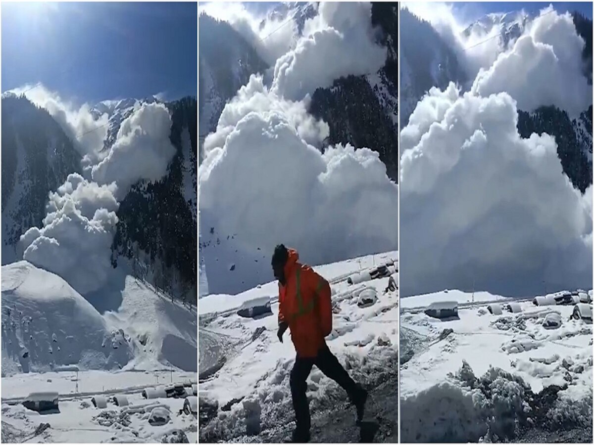 ...अन् समोरून सफेद धुरळा सारंकाही गिळत आला; काश्मीरमधील हिमस्खलनाचा थरारक Video  title=