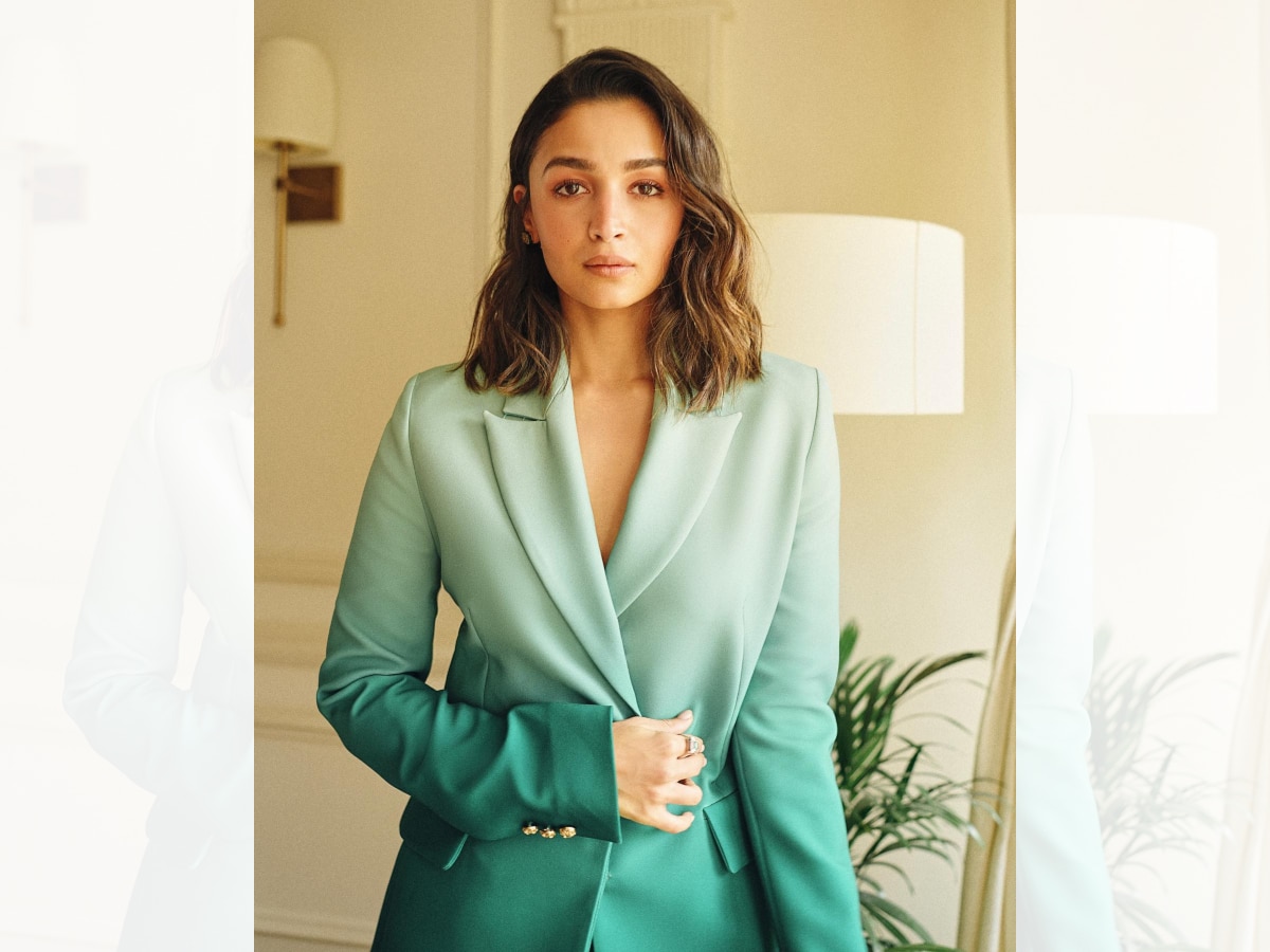 Bollywood Actress Alia Bhatt wear green ombre pantsuit at Poacher trailer launch 