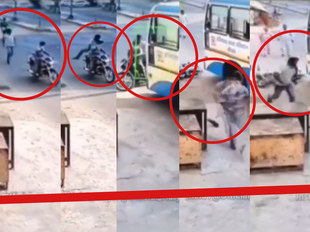 VIDEO: आजीच्या गळ्यातील चेन खेचली...बाईक वरुन पळणार इतक्यातच..' चोरांना तात्काळ मिळालं कर्माचं फळ title=