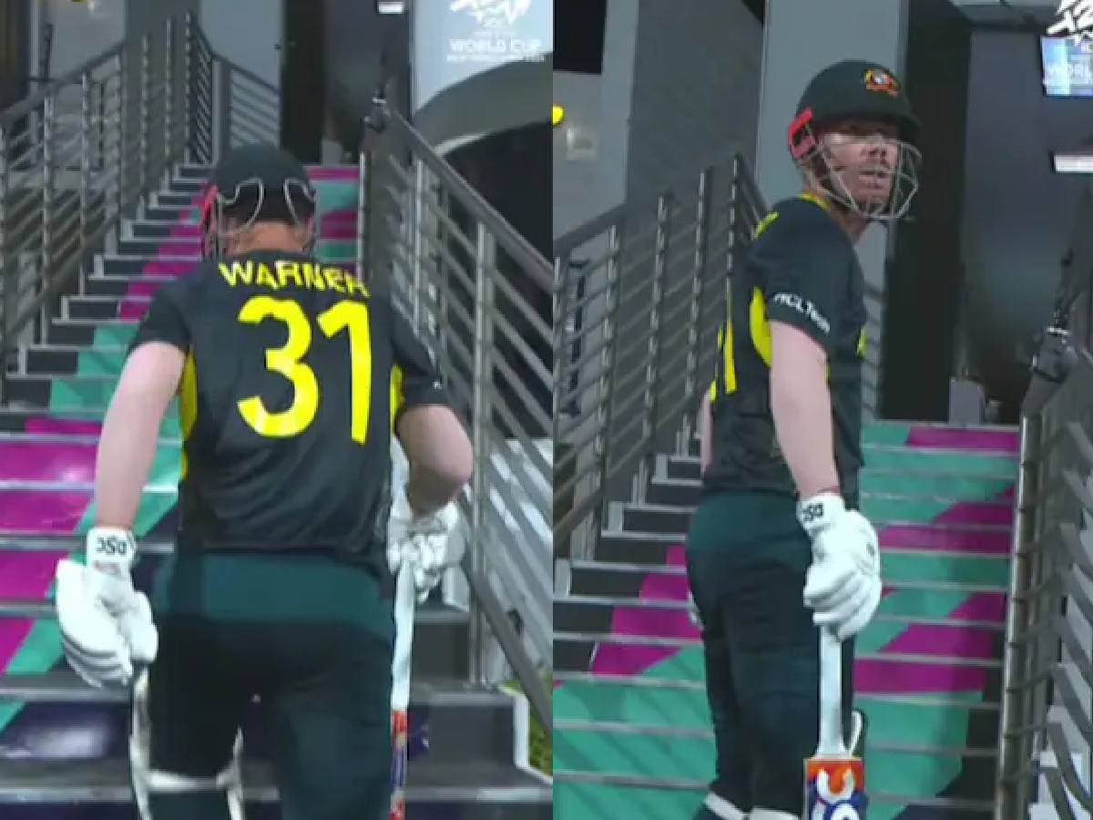 David Warner: विकेटनंतर पव्हेलियनचा रस्ता चुकला वॉर्नर, ओमानच्या ड्रेसिंग रूममध्ये जातानाचा Video Viral title=