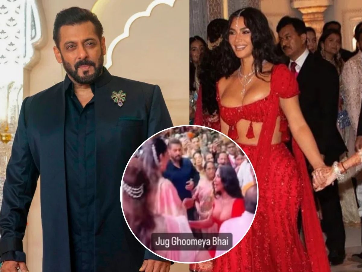 Awkward Moment : कसं पकडलं! ...अन् Kim Kardashian पाहतच राहिला सलमान खान?  VIRAL VIDEO मुळे एकच चर्चा | Salman khan staring at Kim Kardashian in  unseen Ambani wedding video viral