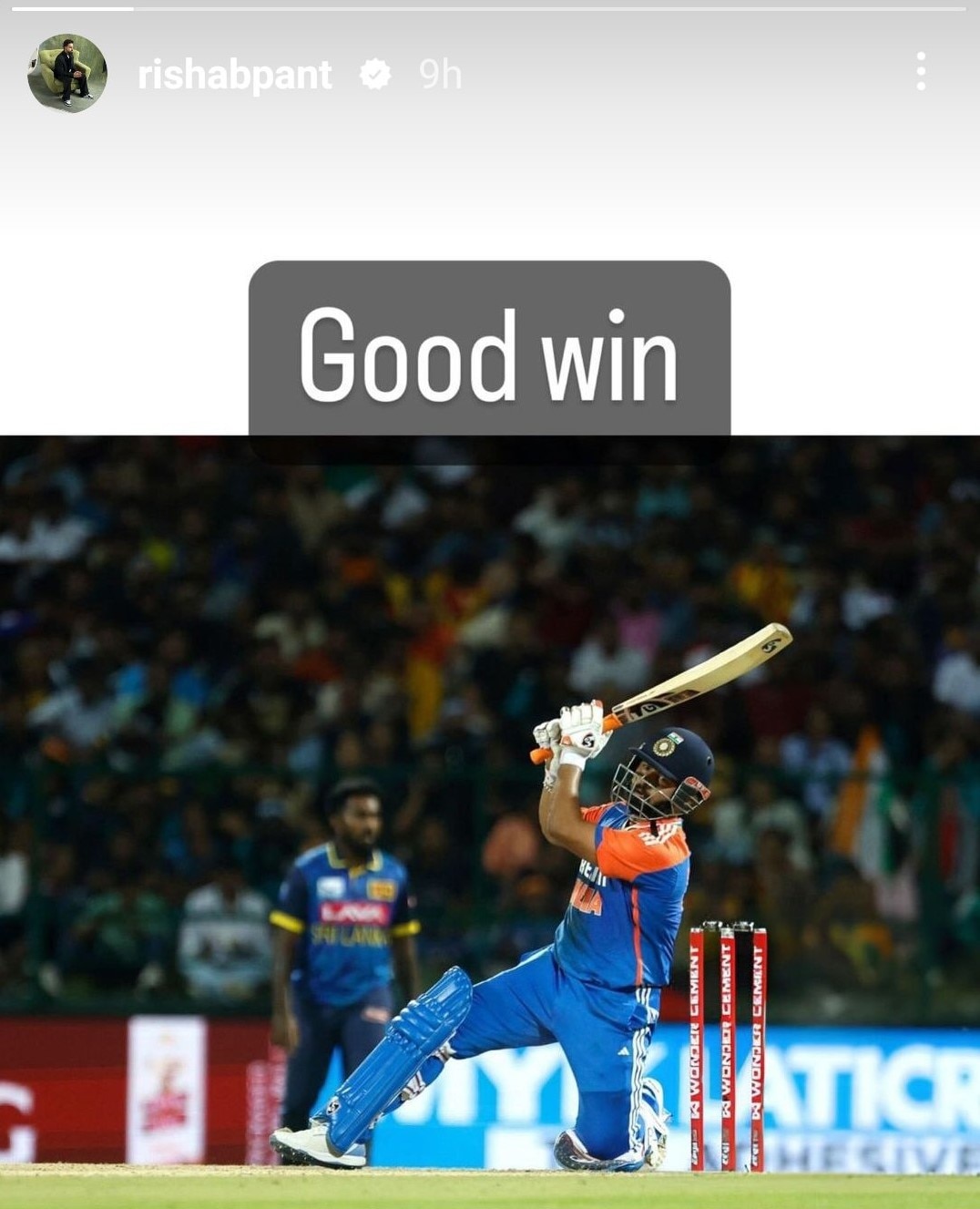 Instagram Story After Win Against SL