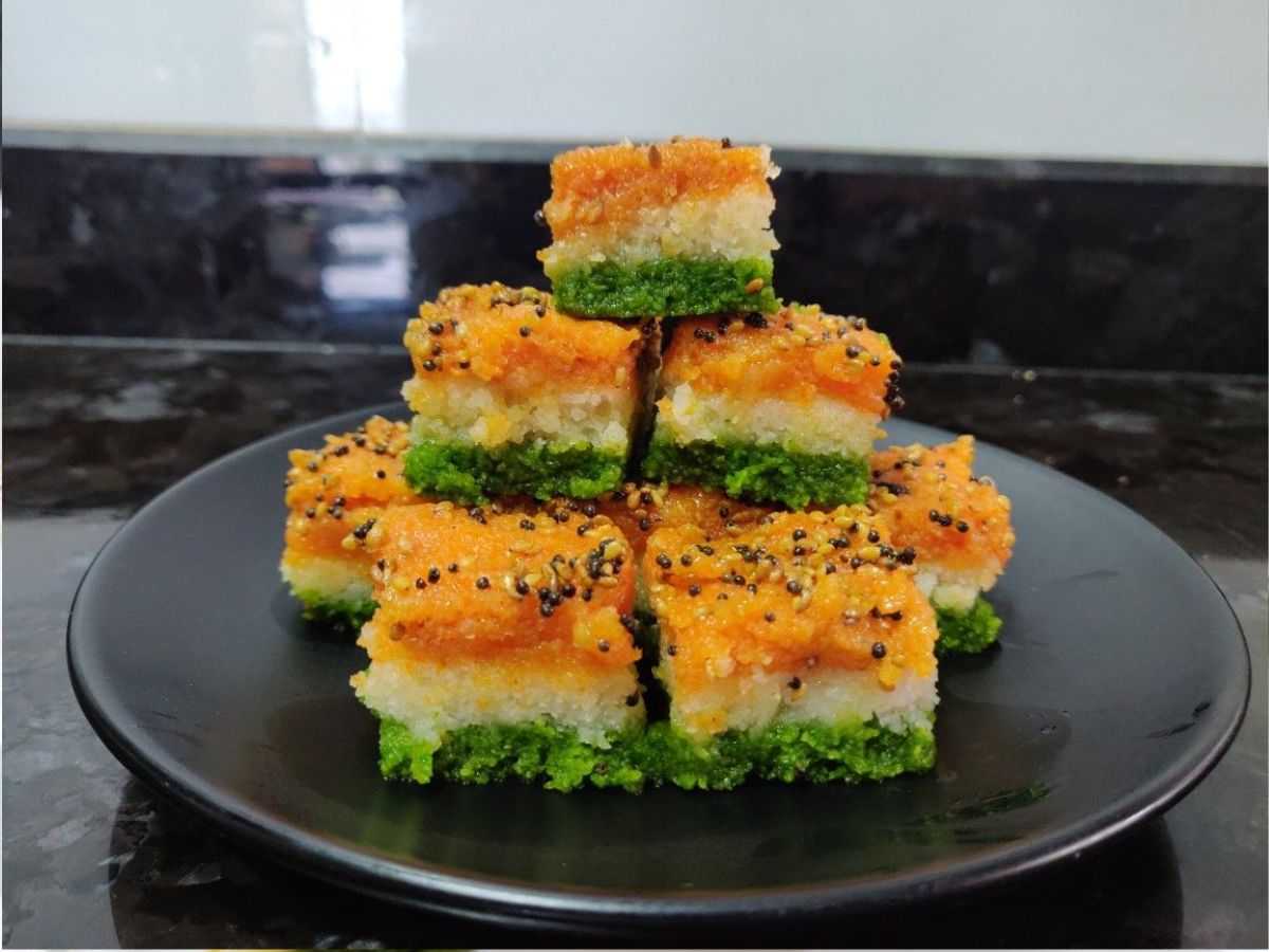 Tiranga Rava Dhokla Recipe on the occasion of  Indian Independence Day 