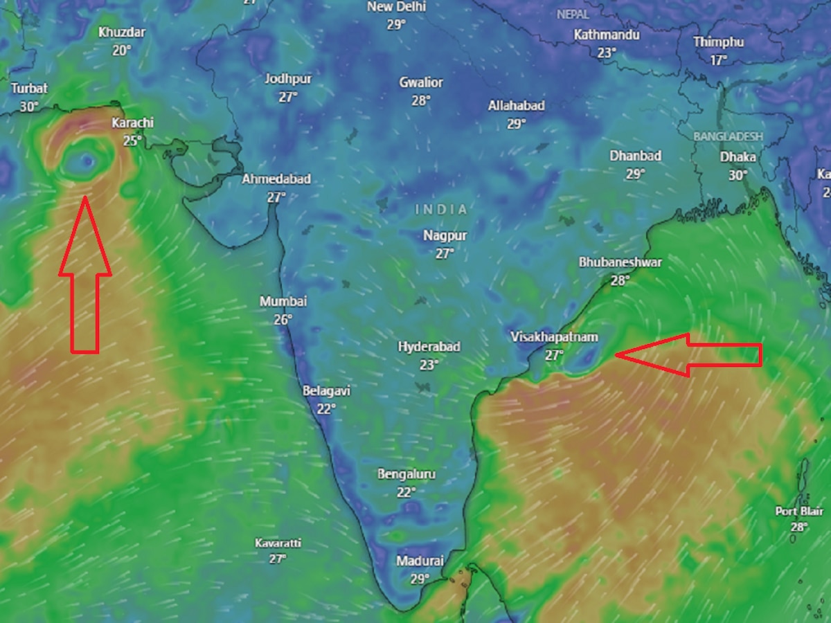 Live Location : भारताला दोन्ही बाजुंनी चक्रीवादळाचा वेढा; 17 राज्यांमध्ये अतिवृष्टीचा इशारा title=