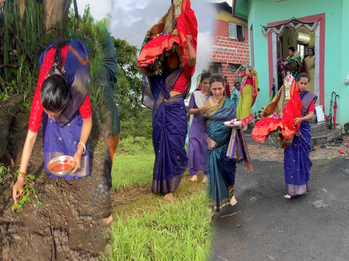 Gauri Pujan 2024 : राज्याच्या महिला-बालविकास मंत्री डोक्यावर गौराई घेऊन जातात तेव्हा...  title=