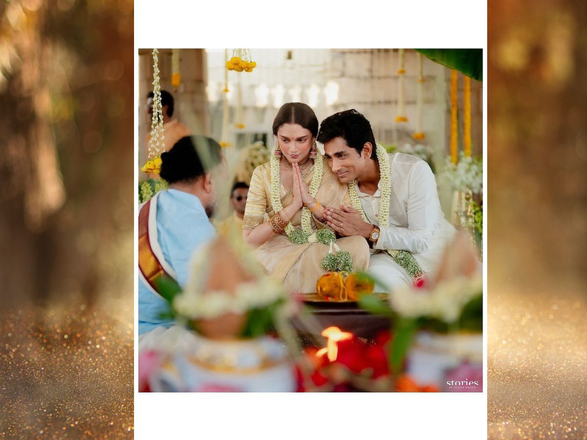 Aditi rao hydari and siddharth secretly gets married  simple wedding in temple photos viral