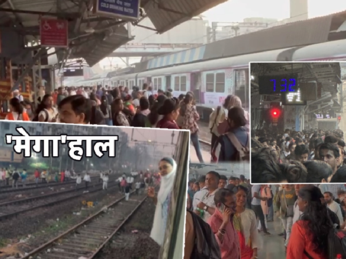 Mumbai Local Train: मध्य रेल्वे कोलमडली! प्रवाशांचे 'मेगा'हाल; शेकडो प्रवाशी ट्रॅकवरुन पायी निघाले title=