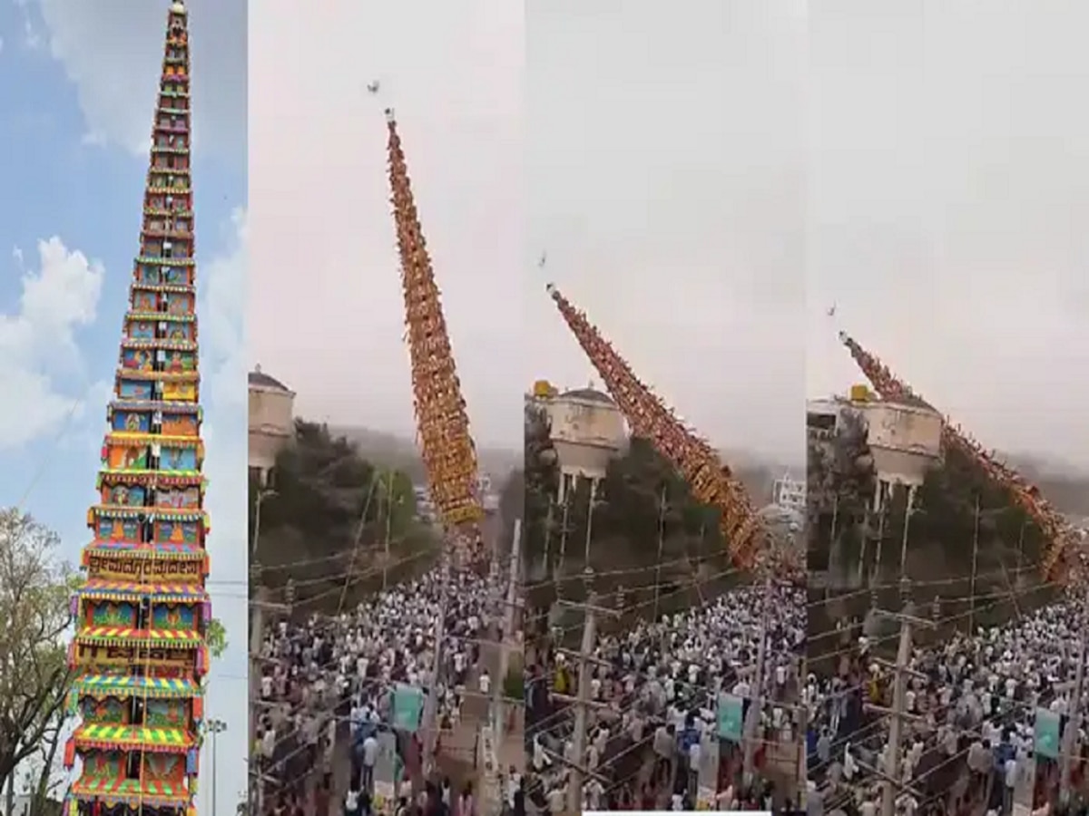 बापरे! यात्रेदरम्यान कोसळला 150 फूट उंच रथ; सोशल मीडियावर वारंवार पाहिला जातोय धडकी भरवणारा हा व्हिडीओ 