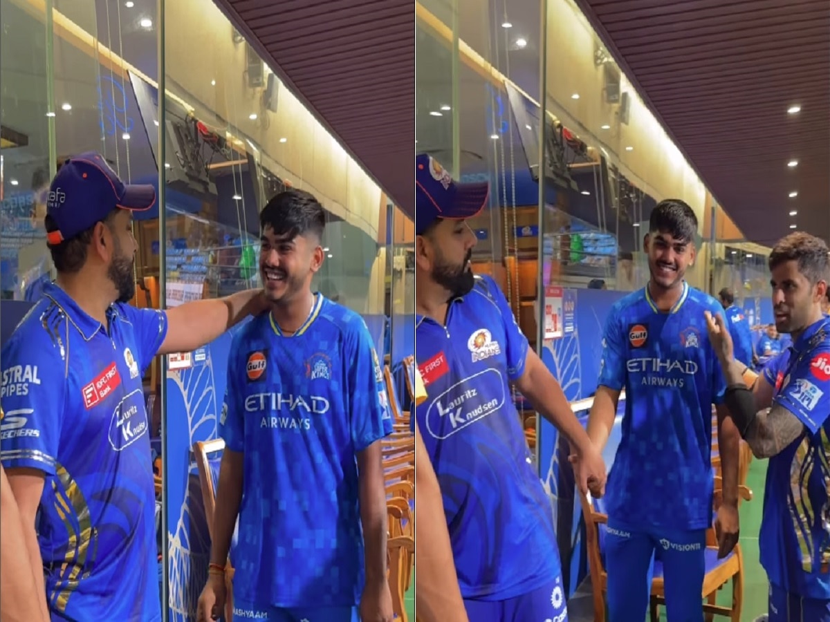 Video : चांगला खेळलास म्हात्रे! MI VS CSK मॅचनंतर रोहित शर्माने 17 वर्षांच्या फलंदाजाला दिली शाबासकी  