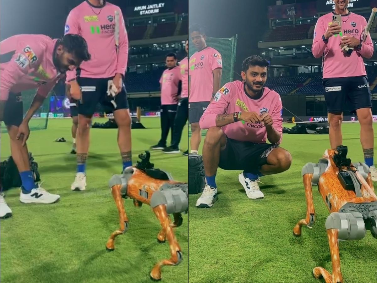 तुला गुजराती समजतं का? IPL मधल्या रोबोट डॉगची अक्षर पटेलने घेतली फिरकी; Video व्हायरल