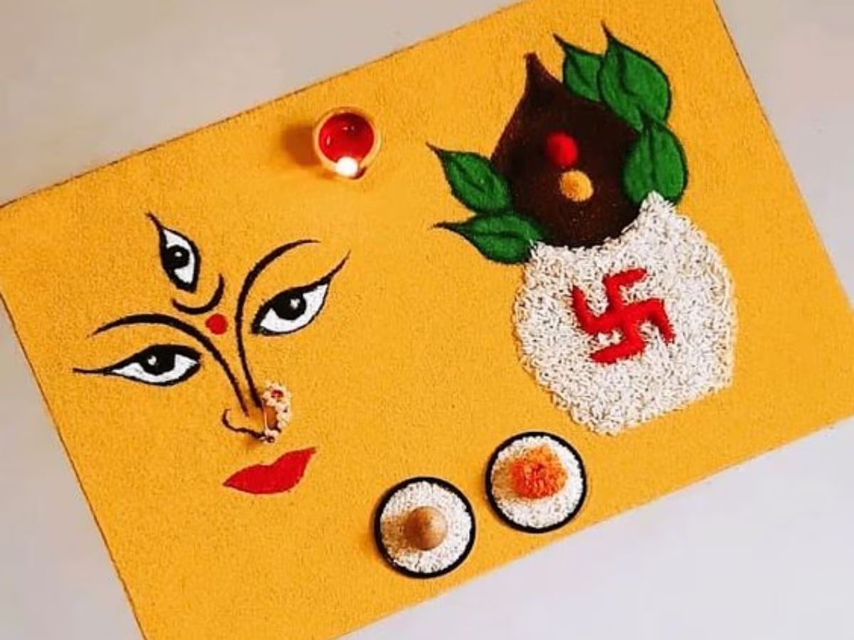 Navratri 2025 Rangoli Designs devi Inspired Rangoli Designs| दारासमोर ...