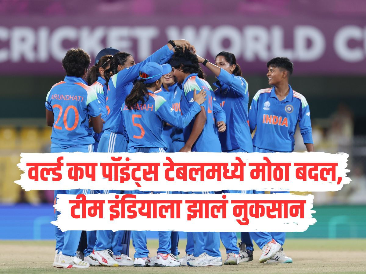 वर्ल्ड कप पॉइंट्स टेबलमध्ये मोठा बदल, टीम इंडियाला झालं नुकसान, पाहा कोण कितव्या स्थानी? वर्ल्ड कप पॉइंट्स टेबलमध्ये मोठा बदल, टीम इंडियाला झालं नुकसान, पाहा कोण कितव्या स्थानी?