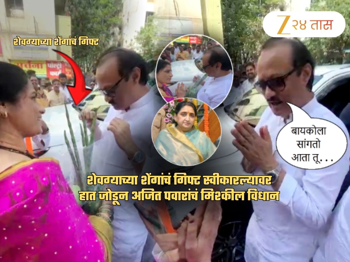 शेवग्याच्या शेंगांचं गिफ्ट, अजित पवारांनी हात जोडले अन् एकच हशा! म्हणाले, ‘बायकोला…’; Video पाहाच