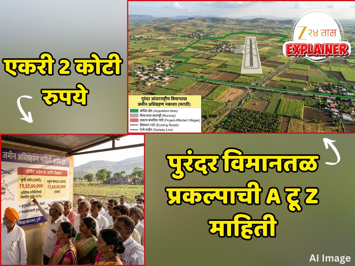 जमिनी जाणार, खात्यावर 2 कोटी रुपये येणार; एकरी भाव किती, मोबदला दर काय? पुरंदर विमानतळाबाबत Detail माहिती जमिनी जाणार, खात्यावर 2 कोटी रुपये येणार; एकरी भाव किती, मोबदला दर काय? पुरंदर विमानतळाबाबत Detail माहिती