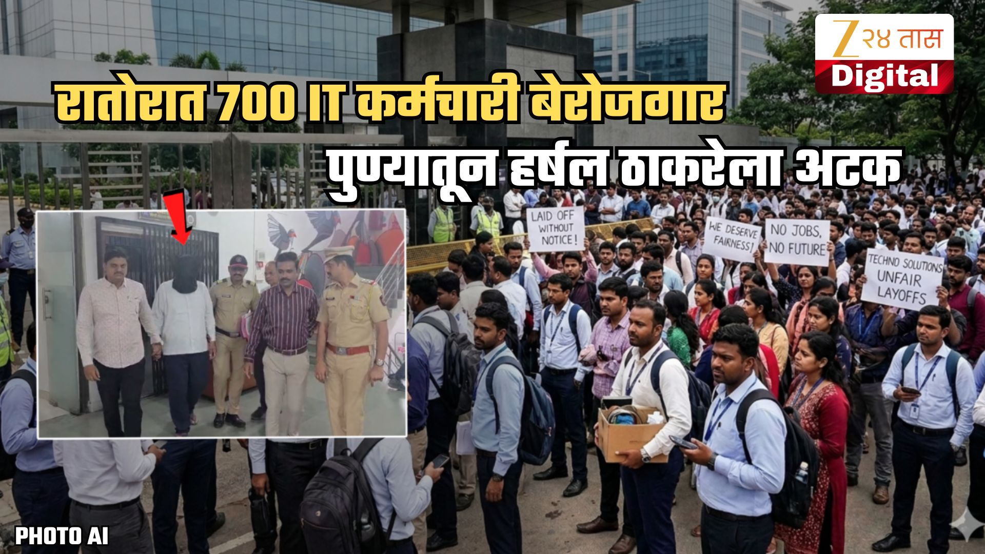 एका रात्रीत पुण्यातील 700 IT कर्मचाऱ्यांना बेरोजगार करणाऱ्या हर्षल ठाकरेला अटक; कर्मचाऱ्यांकडून लॅपटॉपसाठी... एका रात्रीत पुण्यातील 700 IT कर्मचाऱ्यांना बेरोजगार करणाऱ्या हर्षल ठाकरेला अटक; कर्मचाऱ्यांकडून लॅपटॉपसाठी...