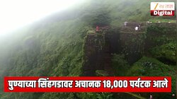 पुण्याच्या सिंहगडावर अचानक 18,000 पर्यटक आले; घाटरस्त्यात 3 KM लांब वाहनांच्या रांगा