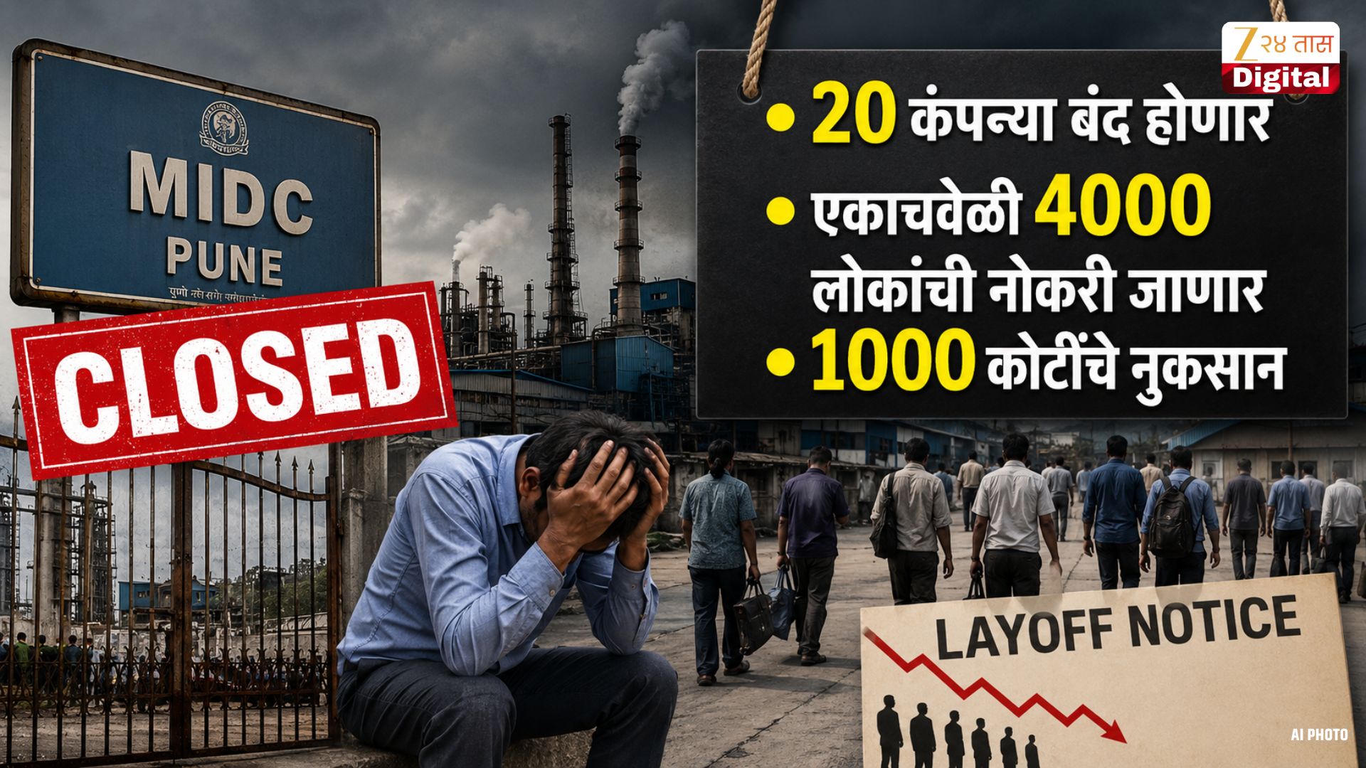 चाकण MIDC मधील 20 कंपन्या बंद; 4000 नोकऱ्या धोक्यात