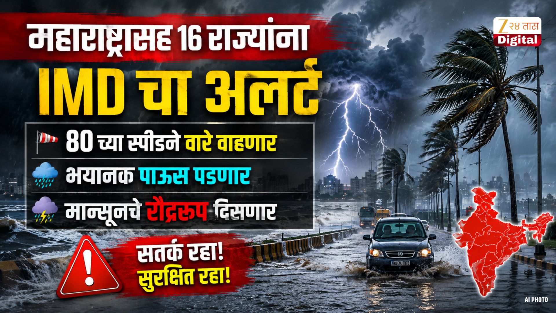 महाराष्ट्रासह 16 राज्यांना IMDचा मुसळधार पावसाचा अलर्ट