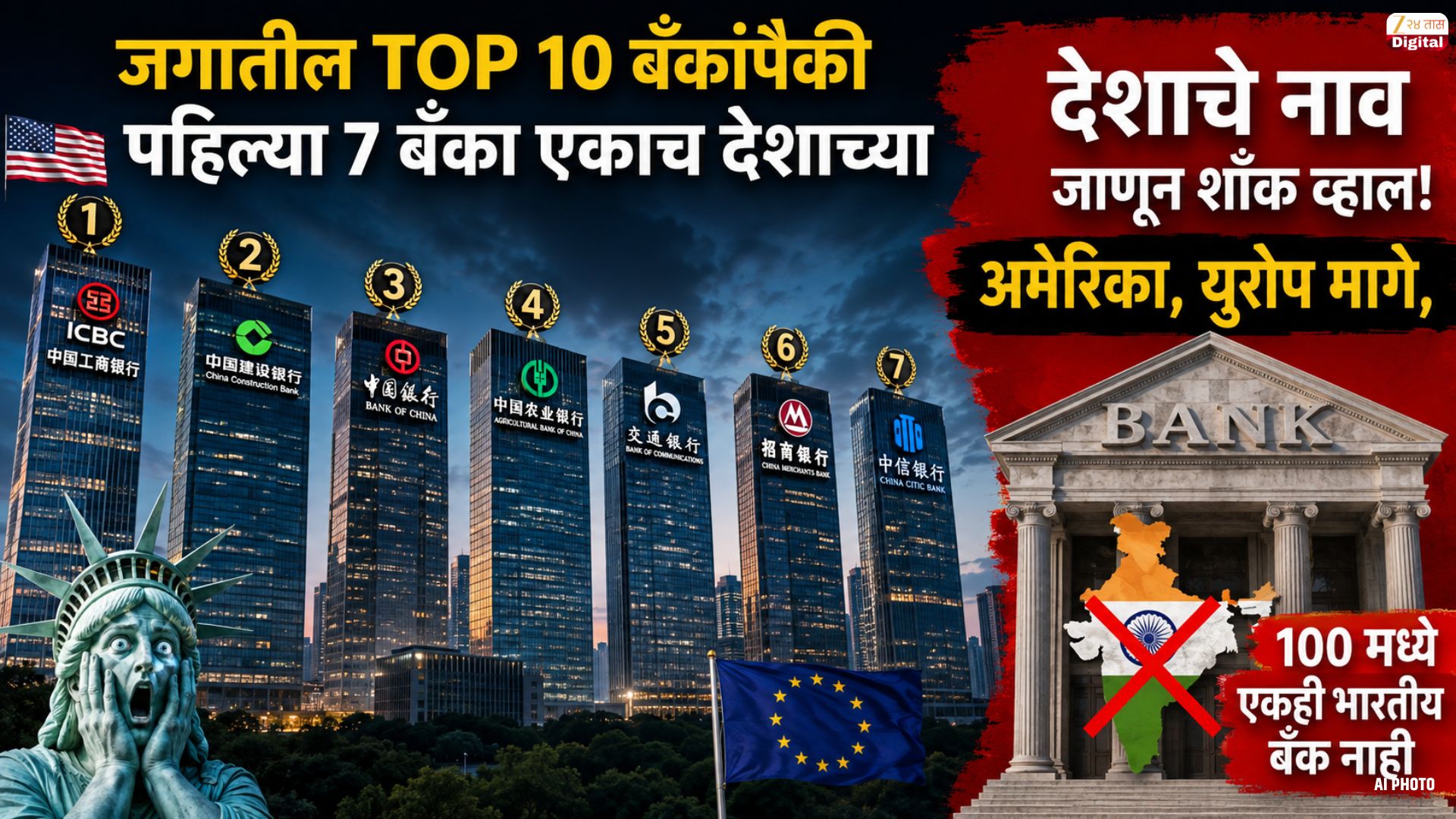 जागतिक TOP 10 बँकांपैकी 7 चीनच्या; भारतीय बँकांना स्थान नाही