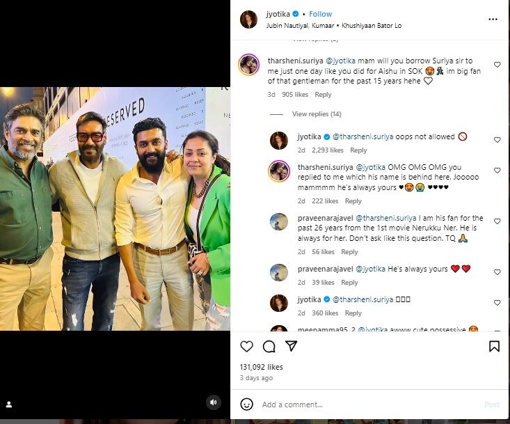Borrow me your husband for a day after reading Suriya s fan request Jyothika requested this