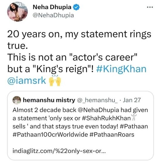 Neha Dhupia said only sex or shahrukh khan sells statement viral