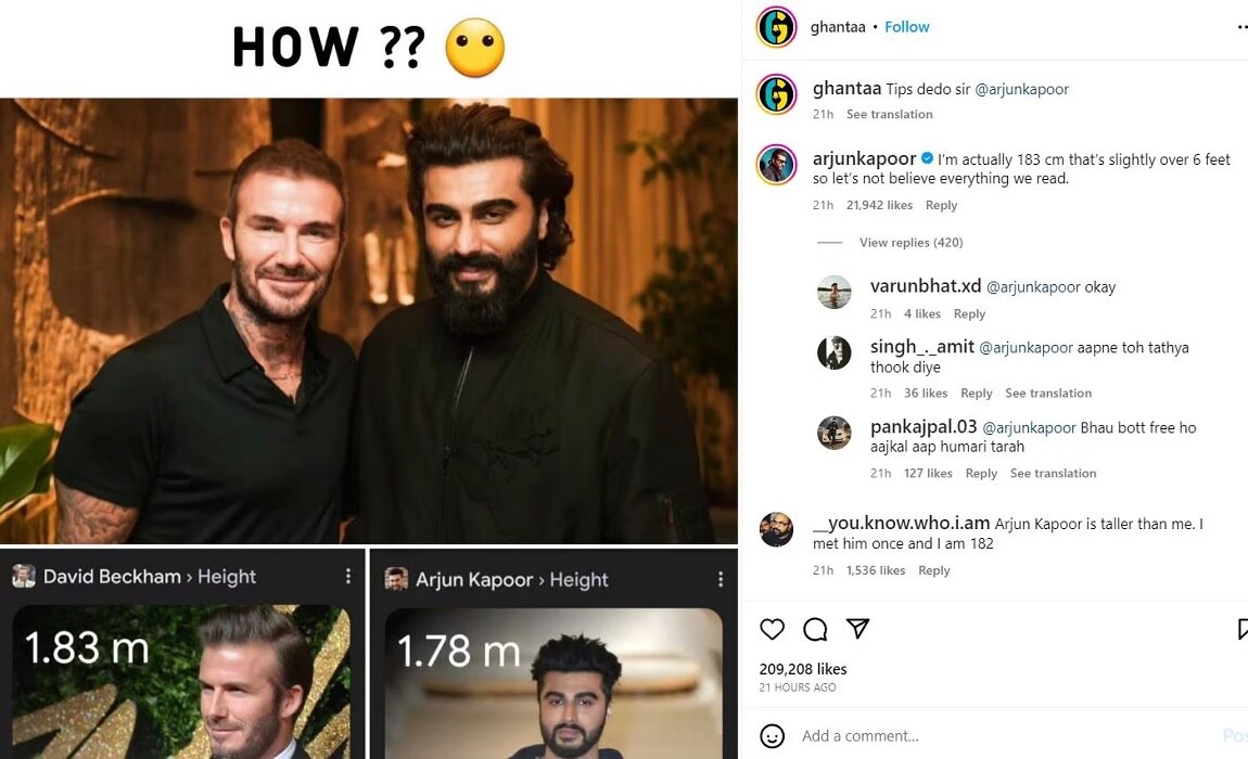 Arjun Kapoor Troll over fake height with football star david beckham actor responds to it