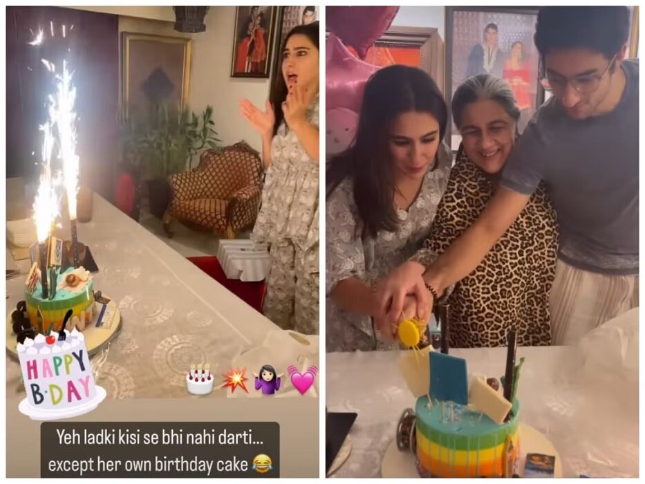 Sara Ali Khan Birthday Celebration actress got scared of her cake video viral
