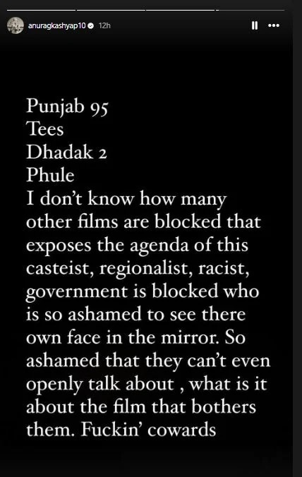 Bollywood Anurag Kashyap Slams CBFC Over Phule Controversy read his post 