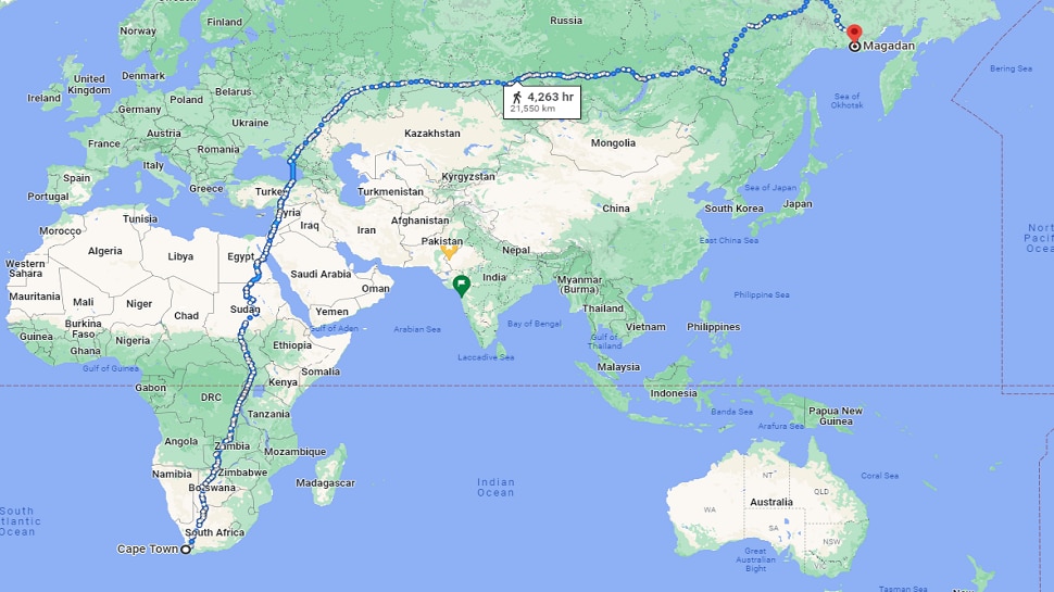 fun fact you can actually walk from Cape town in South Africa to Magadan in Russia