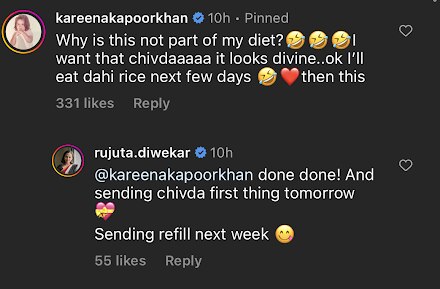 bollywood Actress kareena kapoor wants usal and chiwda as dietitian rujuta divekar shares video 