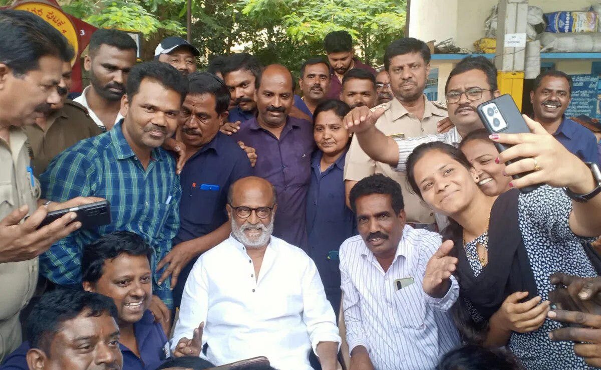 south superstar Rajinikanth surprise visit to bus depot where he worked as a bus conductor