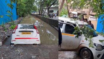 सरळ रस्ता समजून कॅब चालक नाल्यात घुसला, पावसात मुंबई पालिकेच्या कामाचे वाभाडे