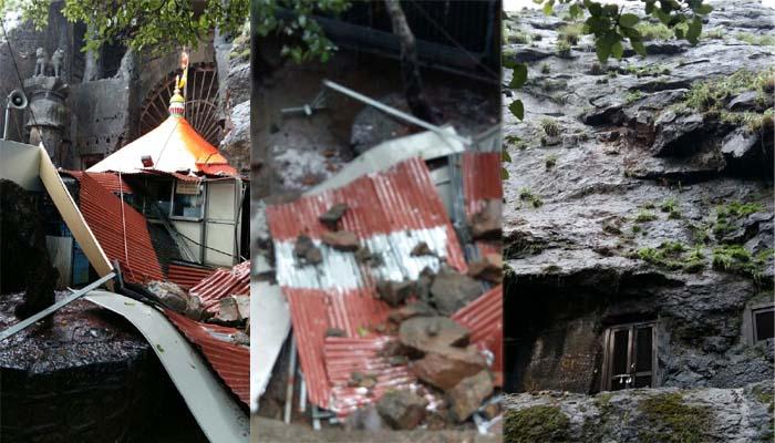 कार्ल्यात एकविरा देवी मंदिराजवळ दरड कोसळली 