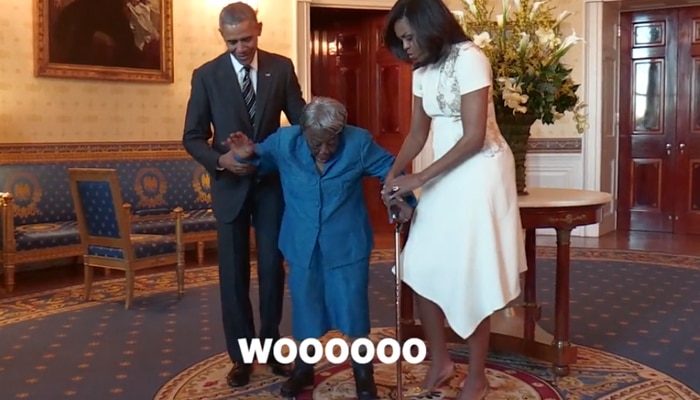 ओबामांनी केला  १०६ वर्षांच्या आजींसोबत डान्स