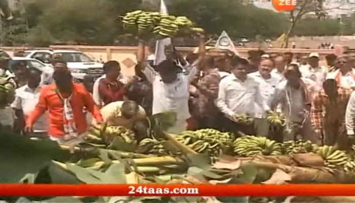 गिरीश महाजनांच्या कार्यालयावर केळी फेको आंदोलन