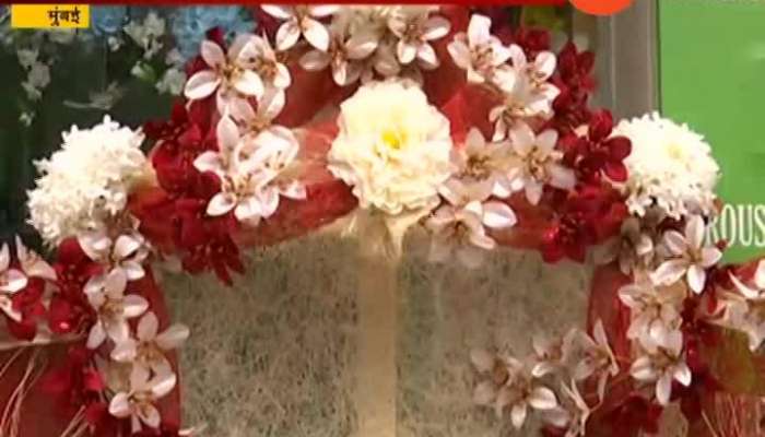 Mumbai. Flower decoration, eye-catching colors and sophisticated floral design for Bappa