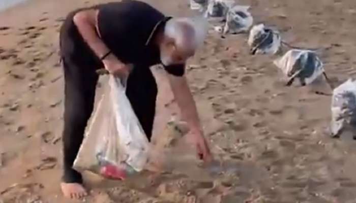 पंतप्रधान मोदींचा समुद्रकिनाऱ्यावर फेरफटका; साफसफाईचा व्हीडिओ व्हायरल
