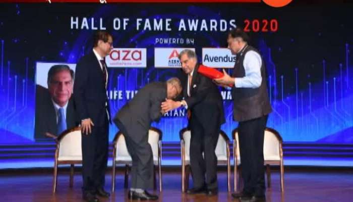 Narayan Murthy touches feet of Ratan Tata 