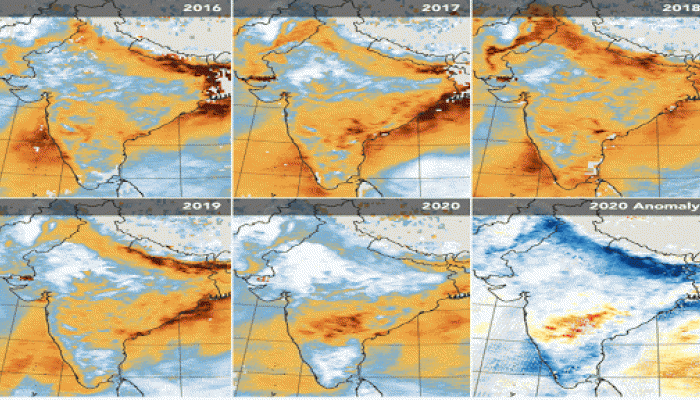 भारतात धूळ-मातीचा स्तर कमी; लॉकडाऊनदरम्यान 'नासा'कडून फोटो शेअर