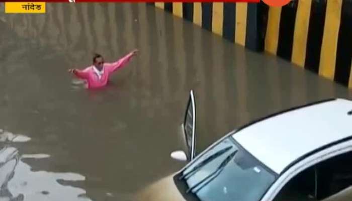 Nanded Car Stuck In Water