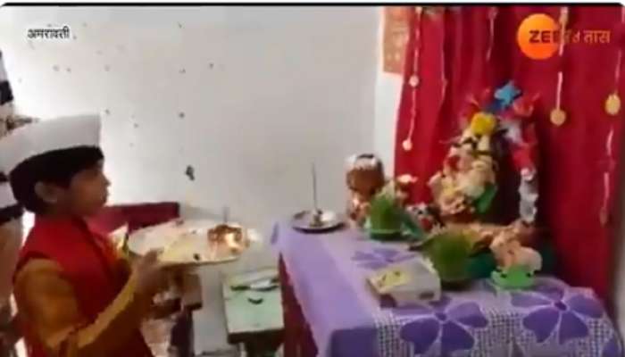 'नाळ' चित्रपट फेम बालकलाकार चैत्याच्या घरी पर्यावरण पूरक गणपती