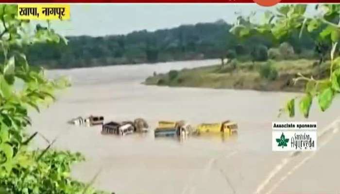 Nagpur Khapa 13 Trucks Stuck In Kanhan River Due To Flood