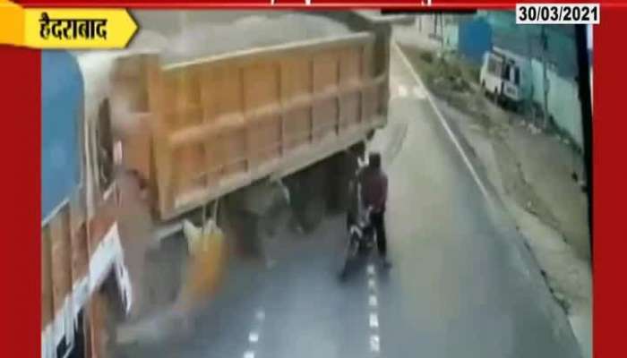 Hyderabad Truck Accident To Save Careless Bike Rider