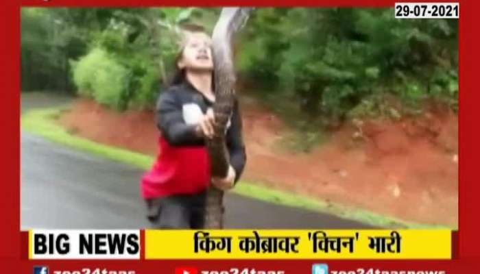 viral video of young women, she is handling king cobra with her necked hands